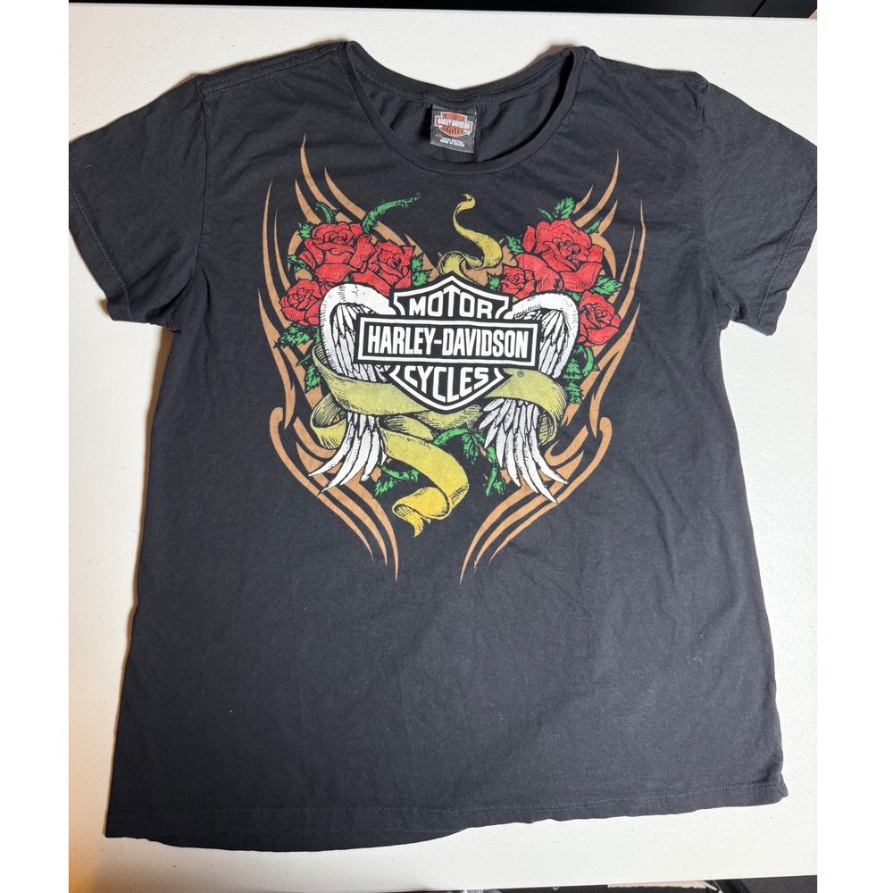 Harley-Davidson Deadwood South Dakota Roses Graphic T-Shirt Black Women 2XL